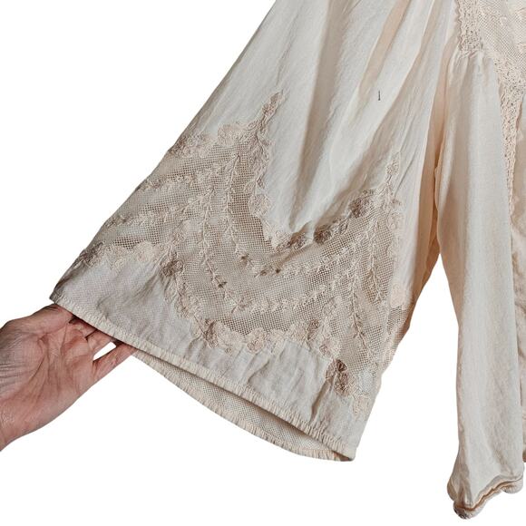 By Anthropologie Valentia Top 8 Light Pink Peasant Lace Mesh 3/4 Sleeve Blouse - Picture 6 of 13